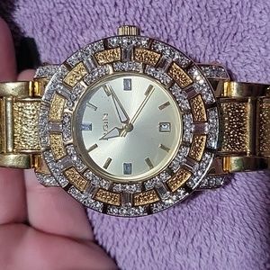 Elgin Adult Male Watch Crystal Accented Champagne Dial Date FG9750 Men's